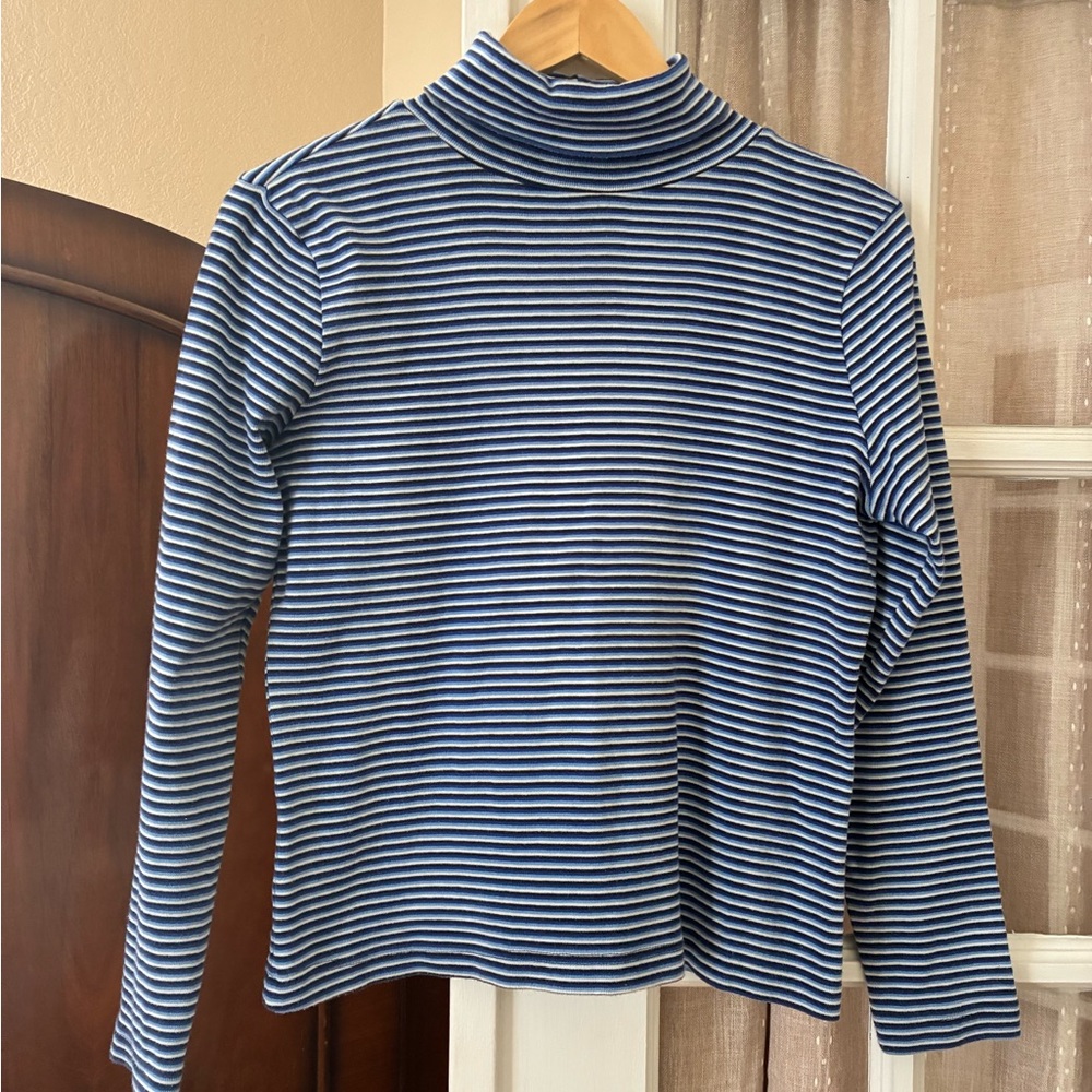 100% Cotton Vintage Old Navy Blue and White Striped Turtleneck Top